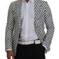 Dolce & Gabbana White Black Striped Slim Fit Jacket Blazer