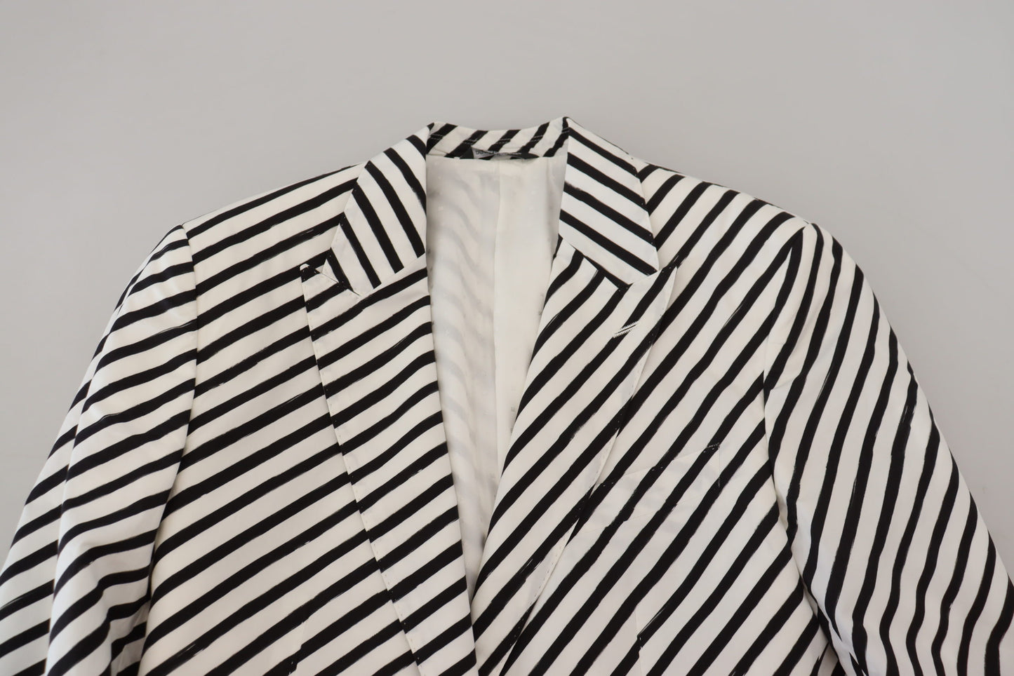 Dolce & Gabbana White Black Striped Slim Fit Jacket Blazer