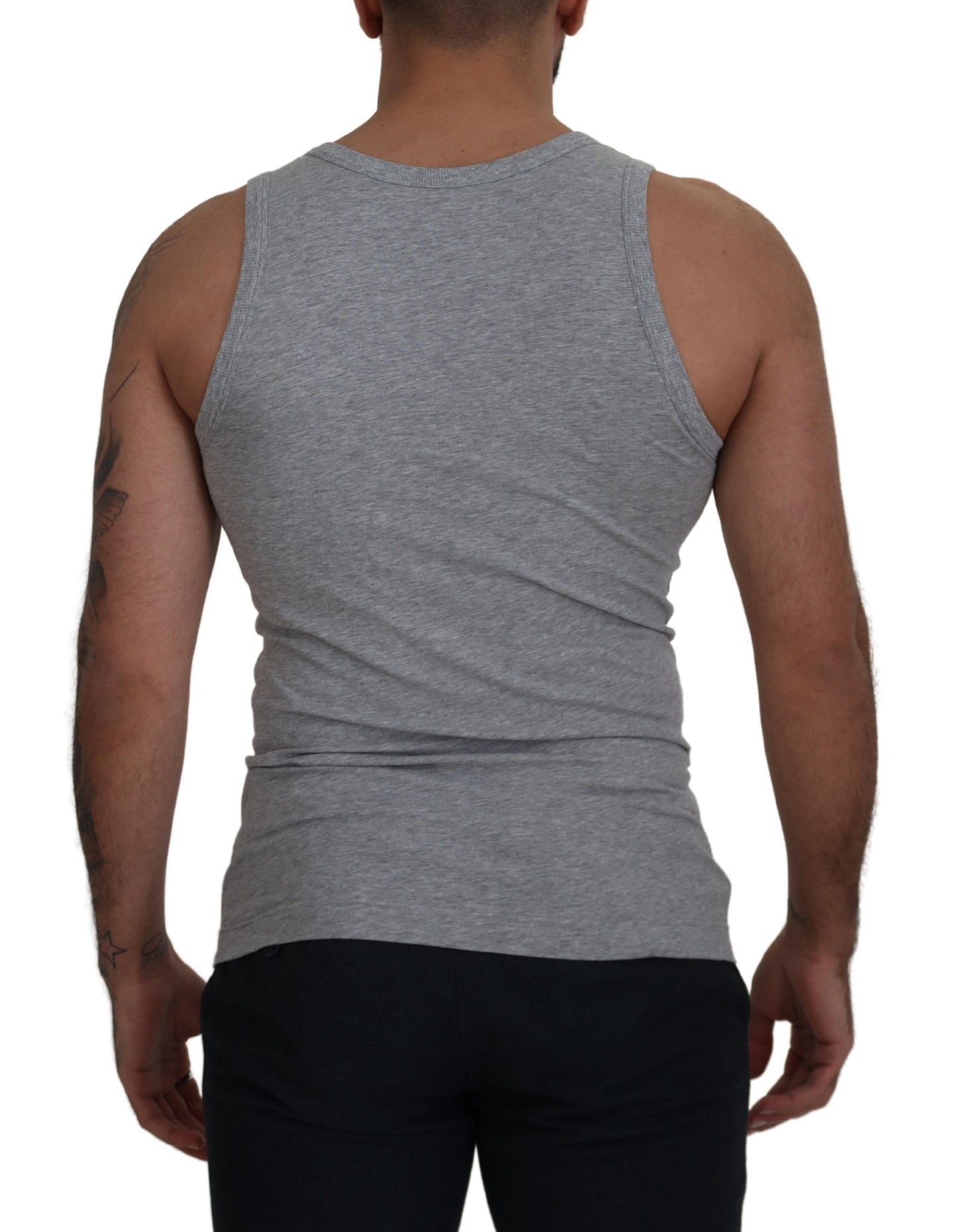 Dolce & Gabbana Gray Cotton Sleeveless Logo Men T-shirt