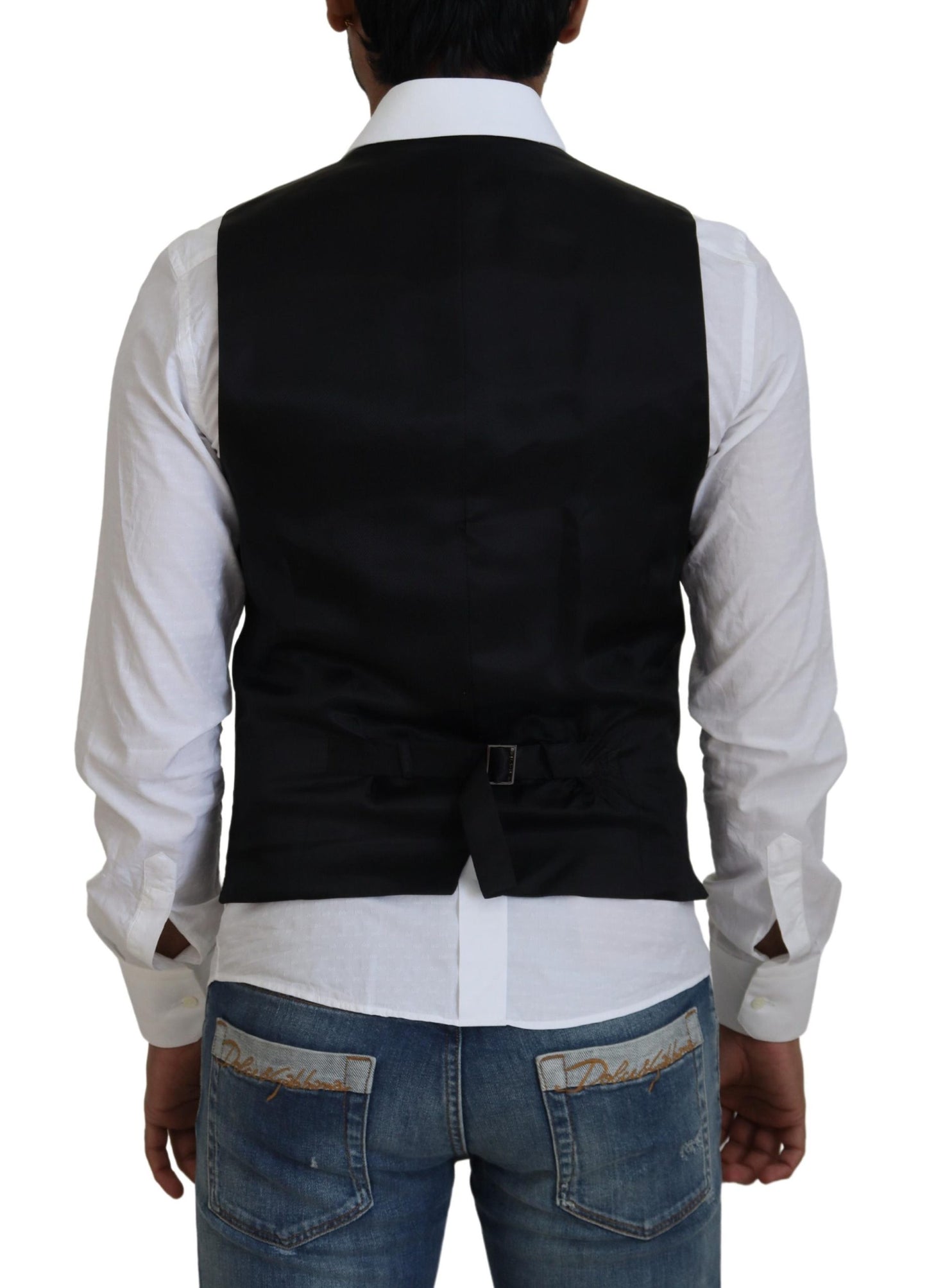 Dolce & Gabbana Black Wool Stretch Waistcoat Formal Vest