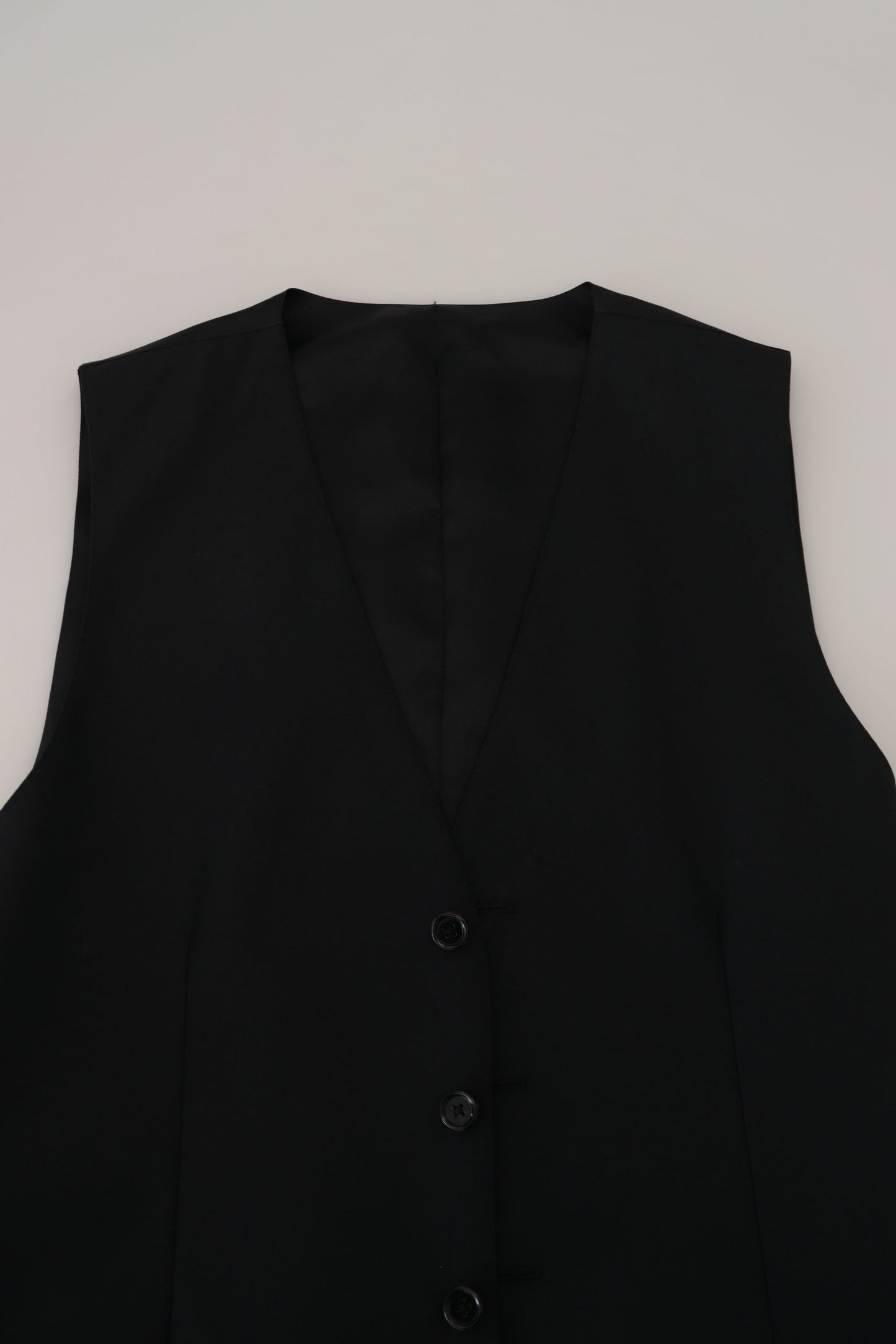 Dolce & Gabbana Black Wool Stretch Waistcoat Formal Vest