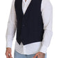 Dolce & Gabbana Dark Blue Wool Stretch Waistcoat Formal Vest