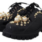 Dolce & Gabbana Black Leather Trekking Derby Embellished Shoes