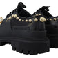 Dolce & Gabbana Black Leather Trekking Derby Embellished Shoes