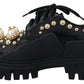 Dolce & Gabbana Black Leather Trekking Derby Embellished Shoes