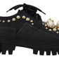 Dolce & Gabbana Black Leather Trekking Derby Embellished Shoes