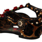 Dolce & Gabbana Floral Embellished Leopard T-Strap Sandals