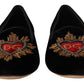 Dolce & Gabbana Black DG Sacred Heart Patch Slip On Flat Shoes