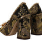 Dolce & Gabbana Gold Crystal Square Toe Brocade Pumps Shoes