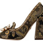 Dolce & Gabbana Gold Crystal Square Toe Brocade Pumps Shoes