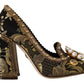 Dolce & Gabbana Gold Crystal Square Toe Brocade Pumps Shoes