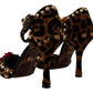 Dolce & Gabbana Brown Embellished Leopard Print Heels Shoes