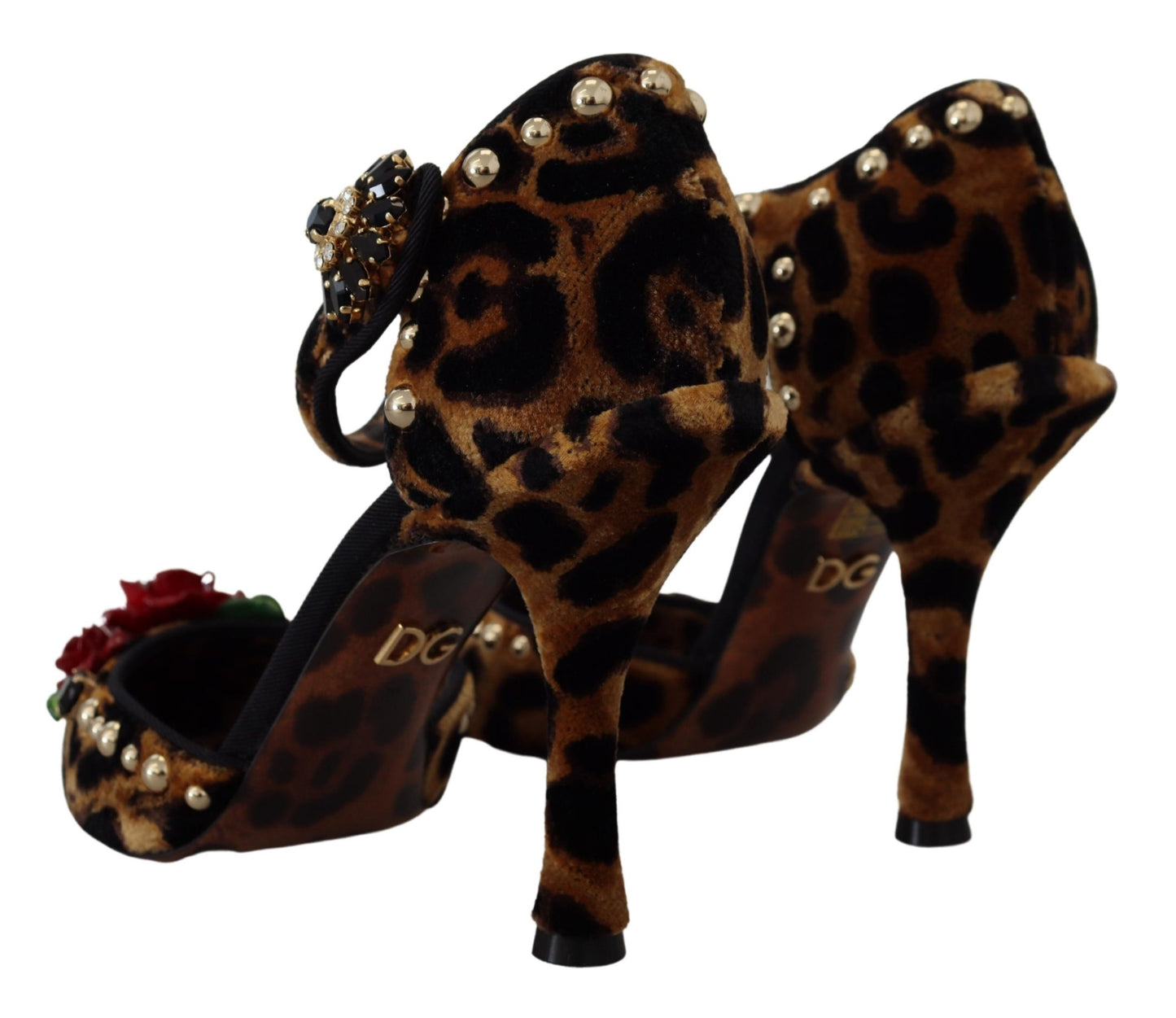 Dolce & Gabbana Brown Embellished Leopard Print Heels Shoes