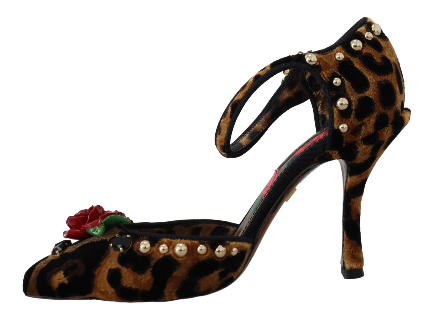 Dolce & Gabbana Brown Embellished Leopard Print Heels Shoes