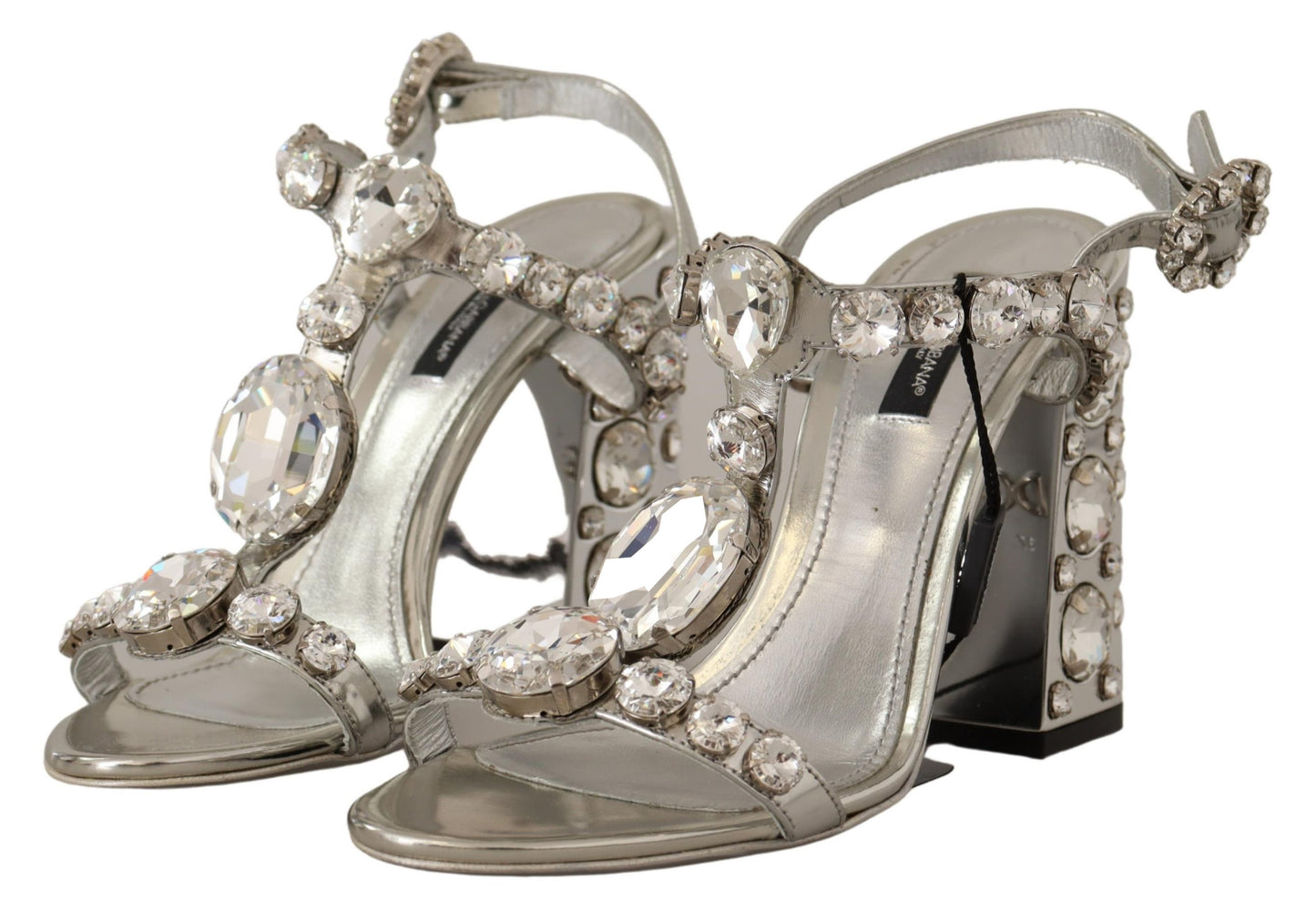 Dolce & Gabbana Silver Crystals Strap Buckle High Heel Sandals