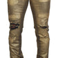 Dolce & Gabbana Gold Cotton Tattered Skinny Men Denim Jeans