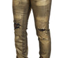 Dolce & Gabbana Gold Cotton Tattered Skinny Men Denim Jeans