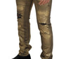 Dolce & Gabbana Gold Cotton Tattered Skinny Men Denim Jeans