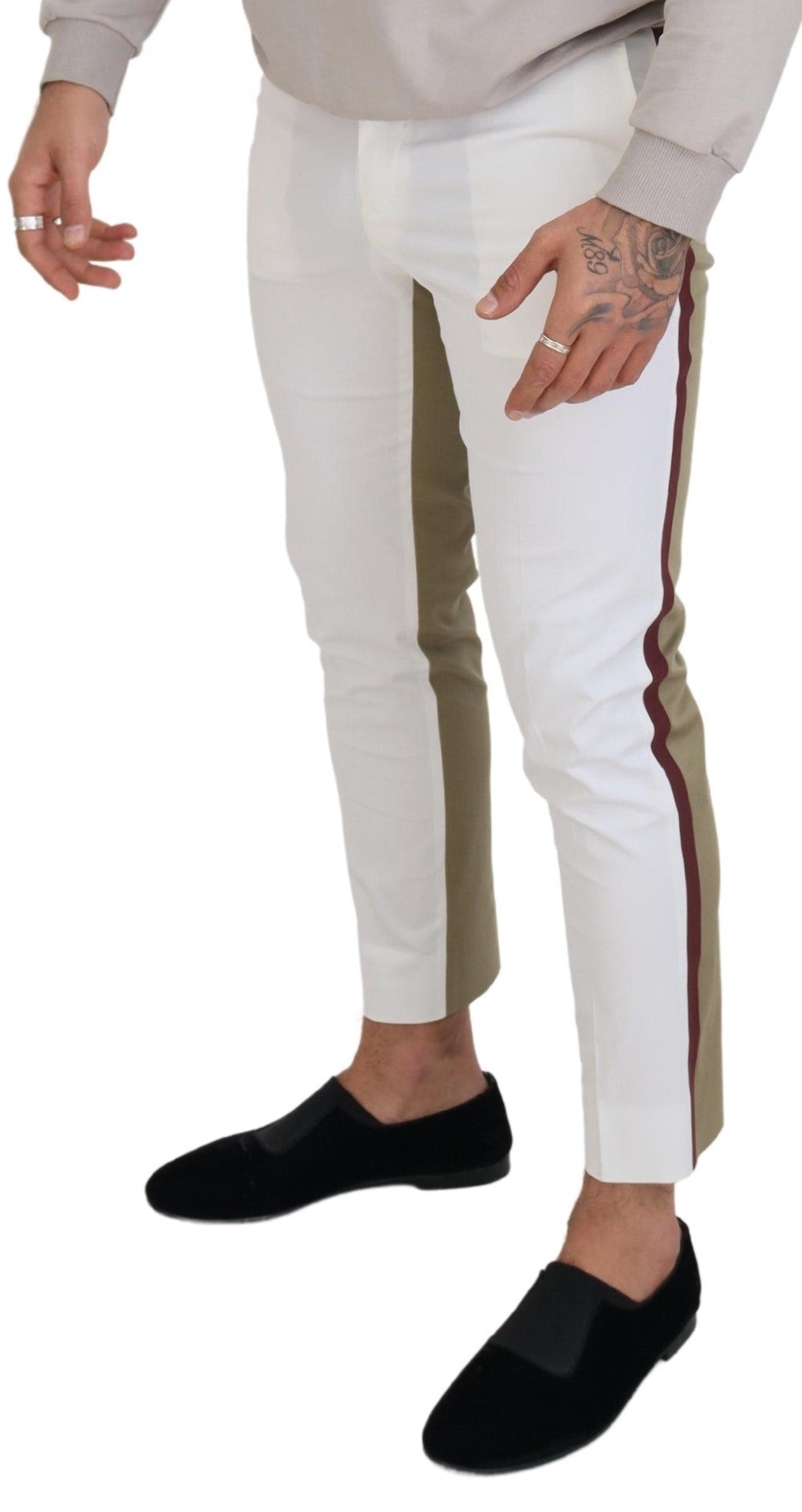 Dolce & Gabbana White Brown Slim Fit Chino Pants