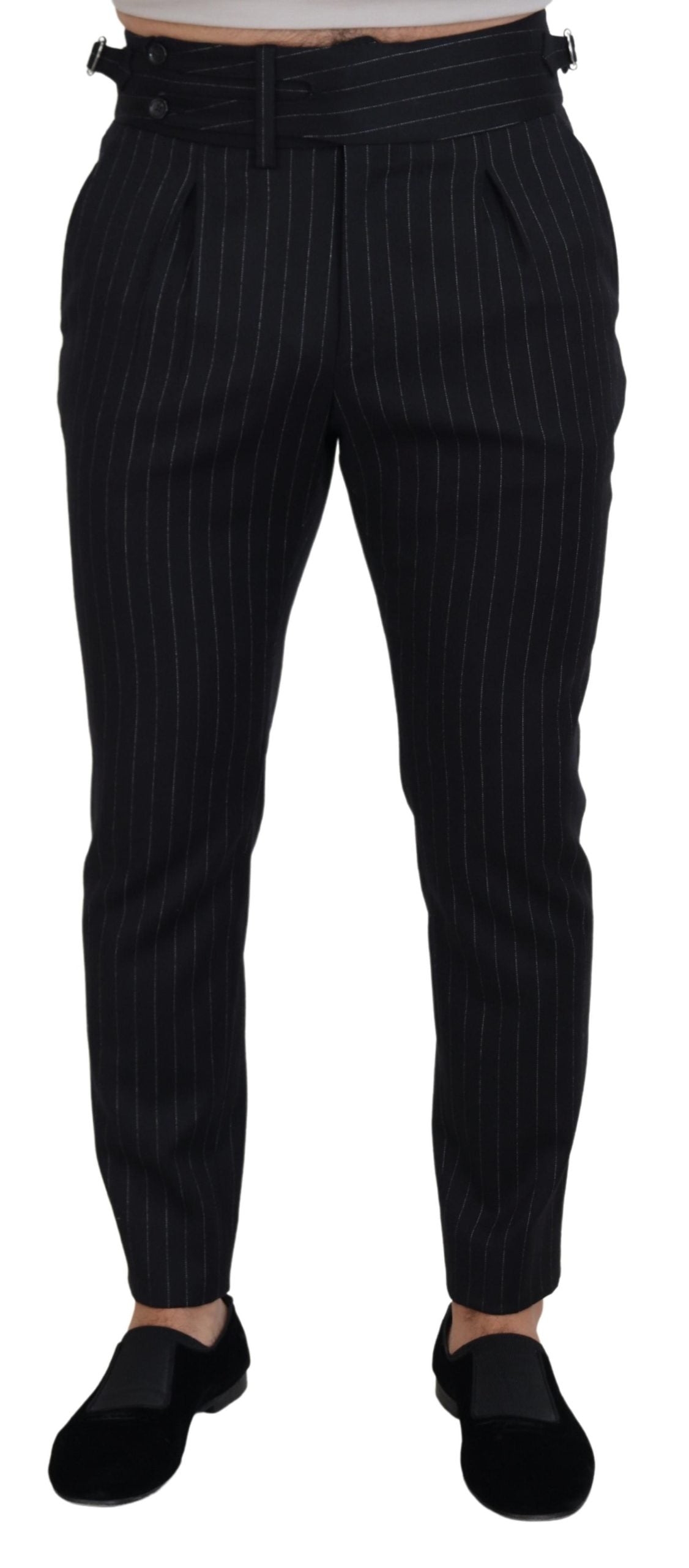 Dolce & Gabbana Black Wool Striped Chino Pants