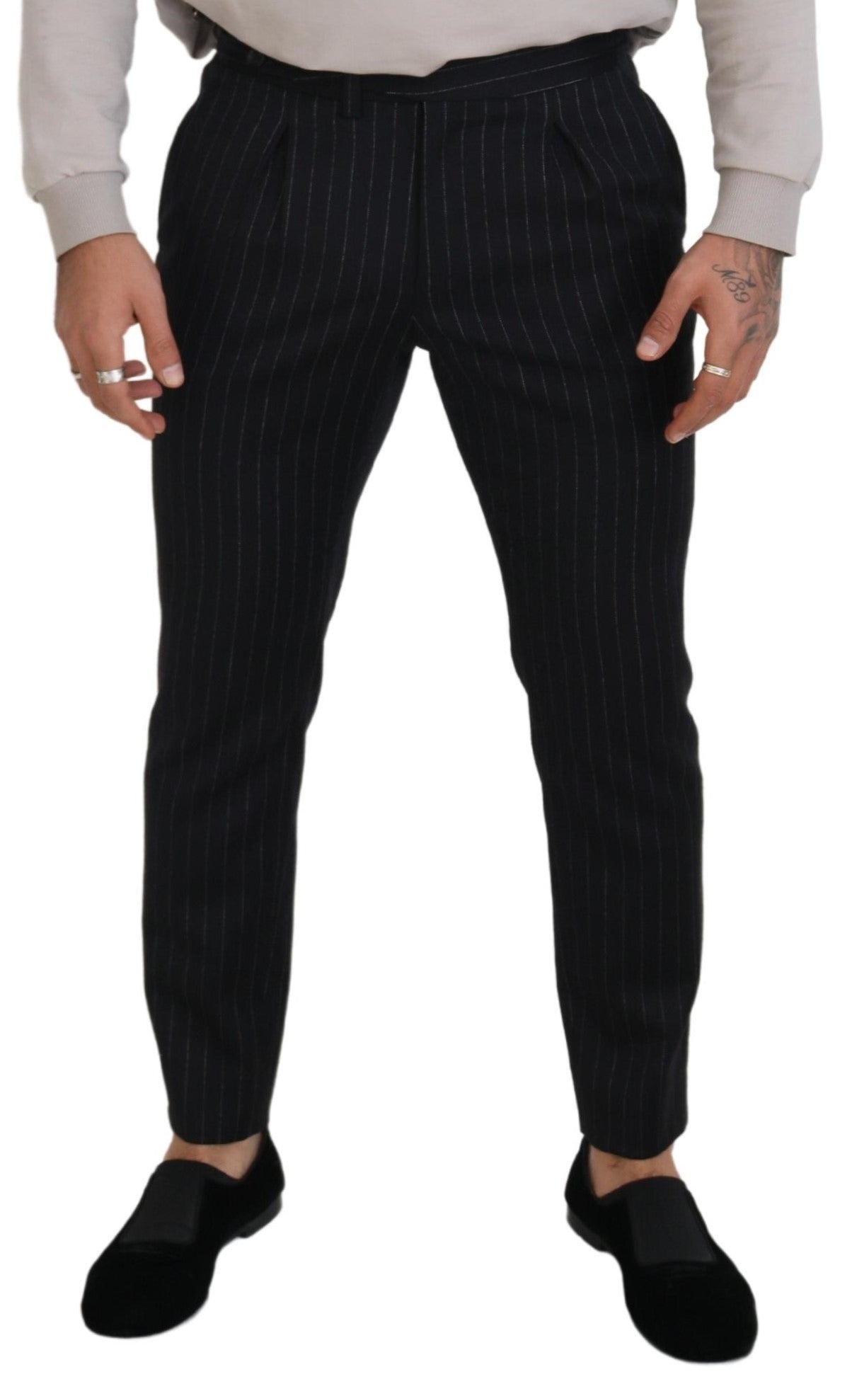 Dolce & Gabbana Black Wool Striped Chino Pants