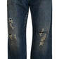 Dolce & Gabbana Blue Cotton Tattered Straight Fit Denim Jeans