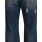 Dolce & Gabbana Blue Cotton Tattered Straight Fit Denim Jeans