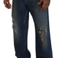 Dolce & Gabbana Blue Cotton Tattered Straight Fit Denim Jeans