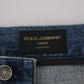 Dolce & Gabbana Blue Cotton Tattered Straight Fit Denim Jeans