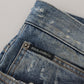 Dolce & Gabbana Blue Cotton Tattered Straight Fit Denim Jeans