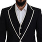 Dolce & Gabbana Black Wool White Silk Slim Fit Suit