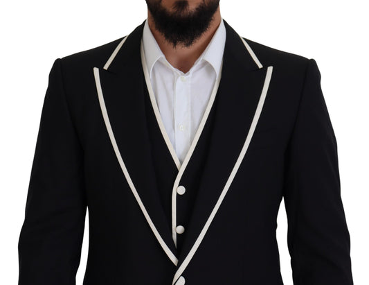 Dolce & Gabbana Black Wool White Silk Slim Fit Suit