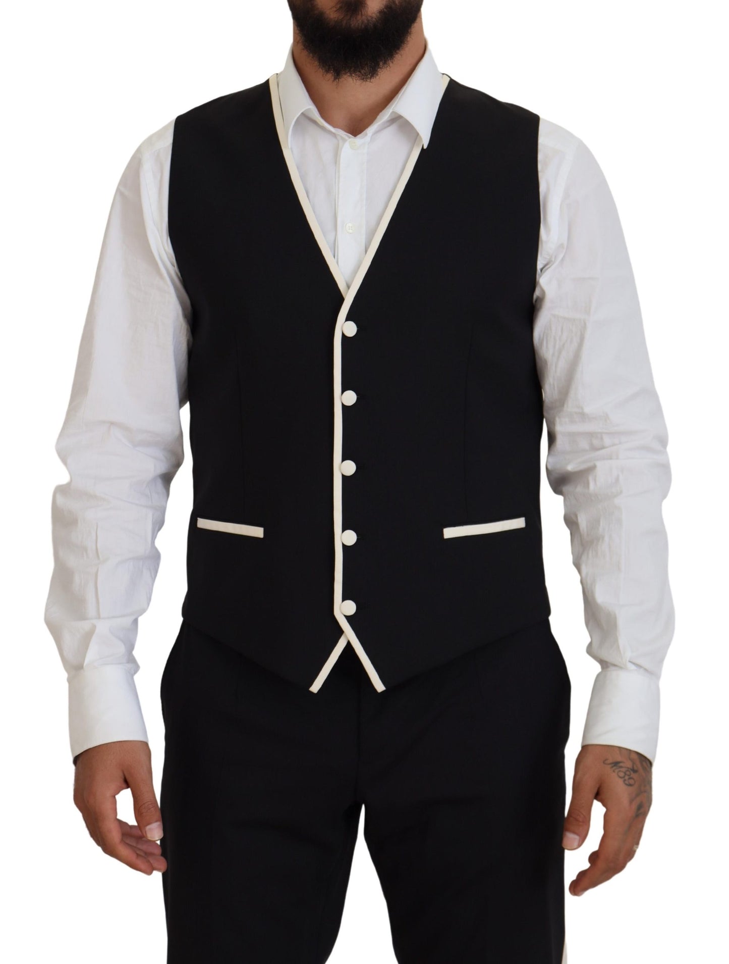 Dolce & Gabbana Black Wool White Silk Slim Fit Suit