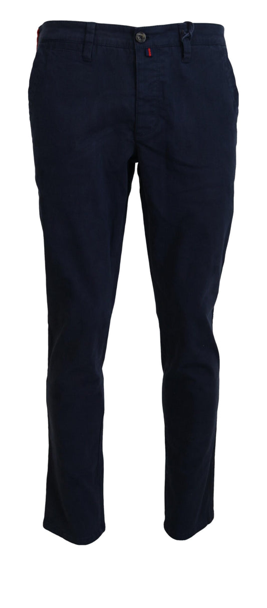 Domenico Tagliente Blue Cotton Straight Fit Men Casual Dress Pants