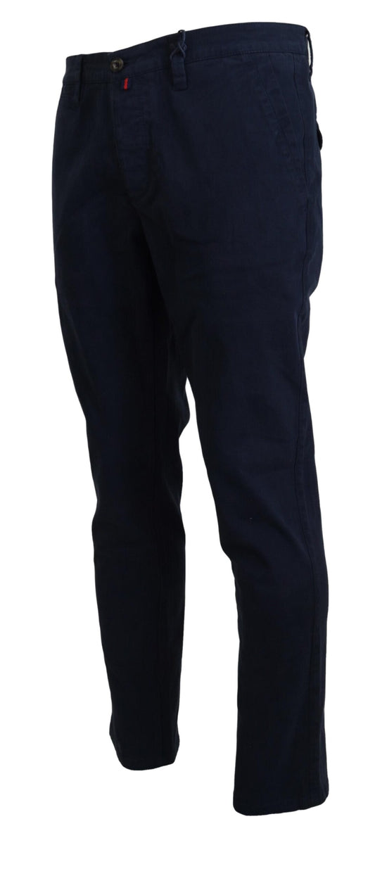 Domenico Tagliente Blue Cotton Straight Fit Men Casual Dress Pants