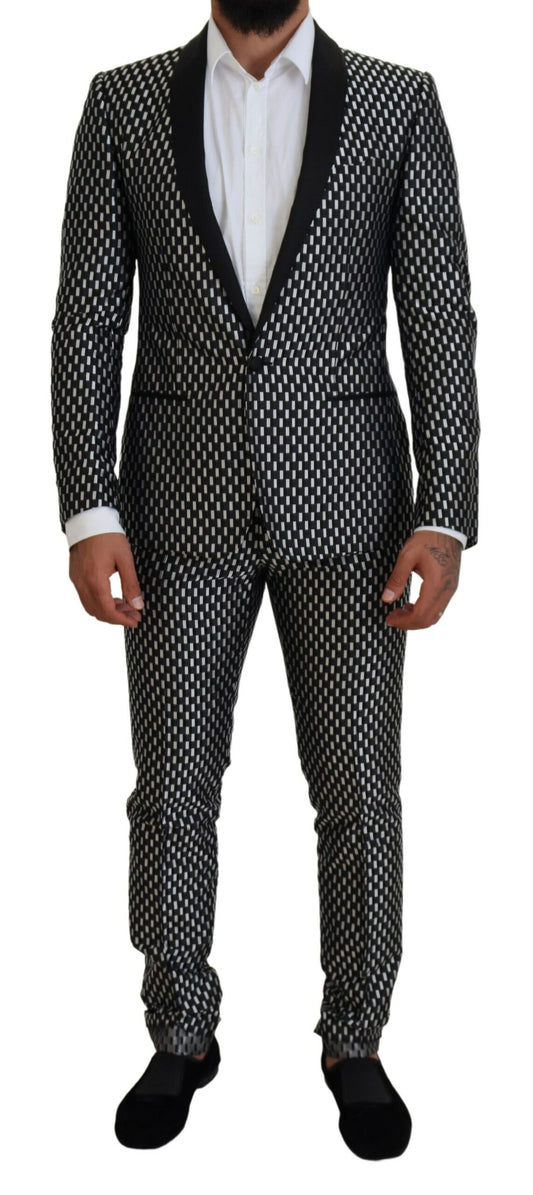 Dolce & Gabbana Black White Silk MARTINI Slim Fit Suit