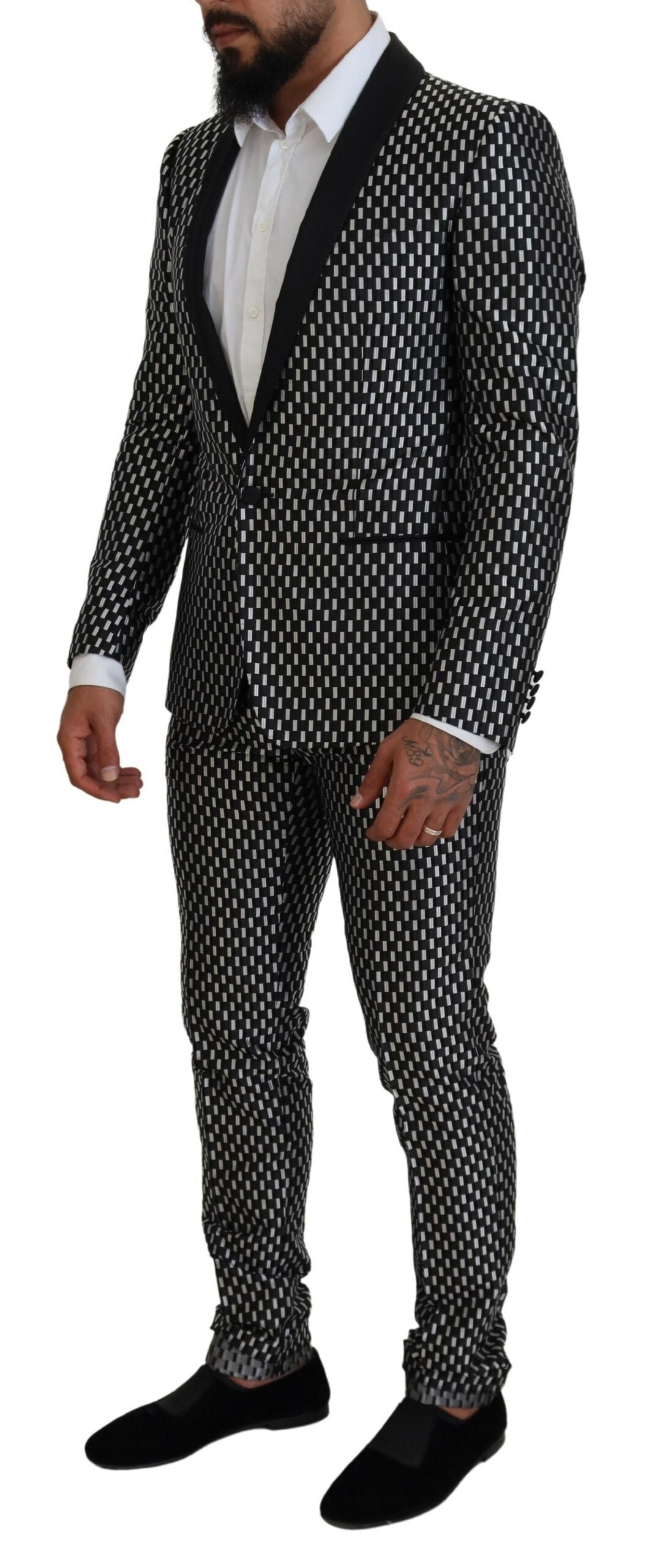 Dolce & Gabbana Black White Silk MARTINI Slim Fit Suit