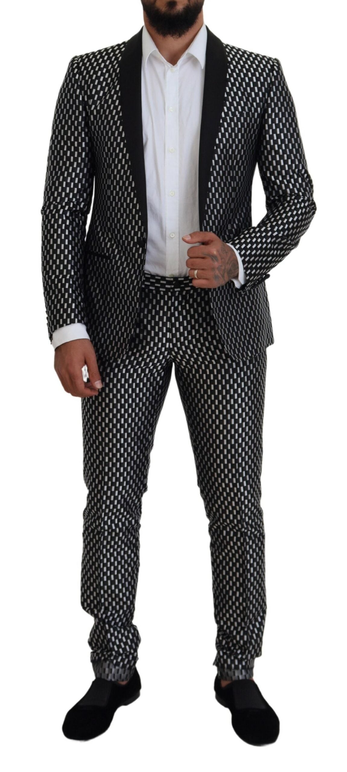 Dolce & Gabbana Black White Silk MARTINI Slim Fit Suit