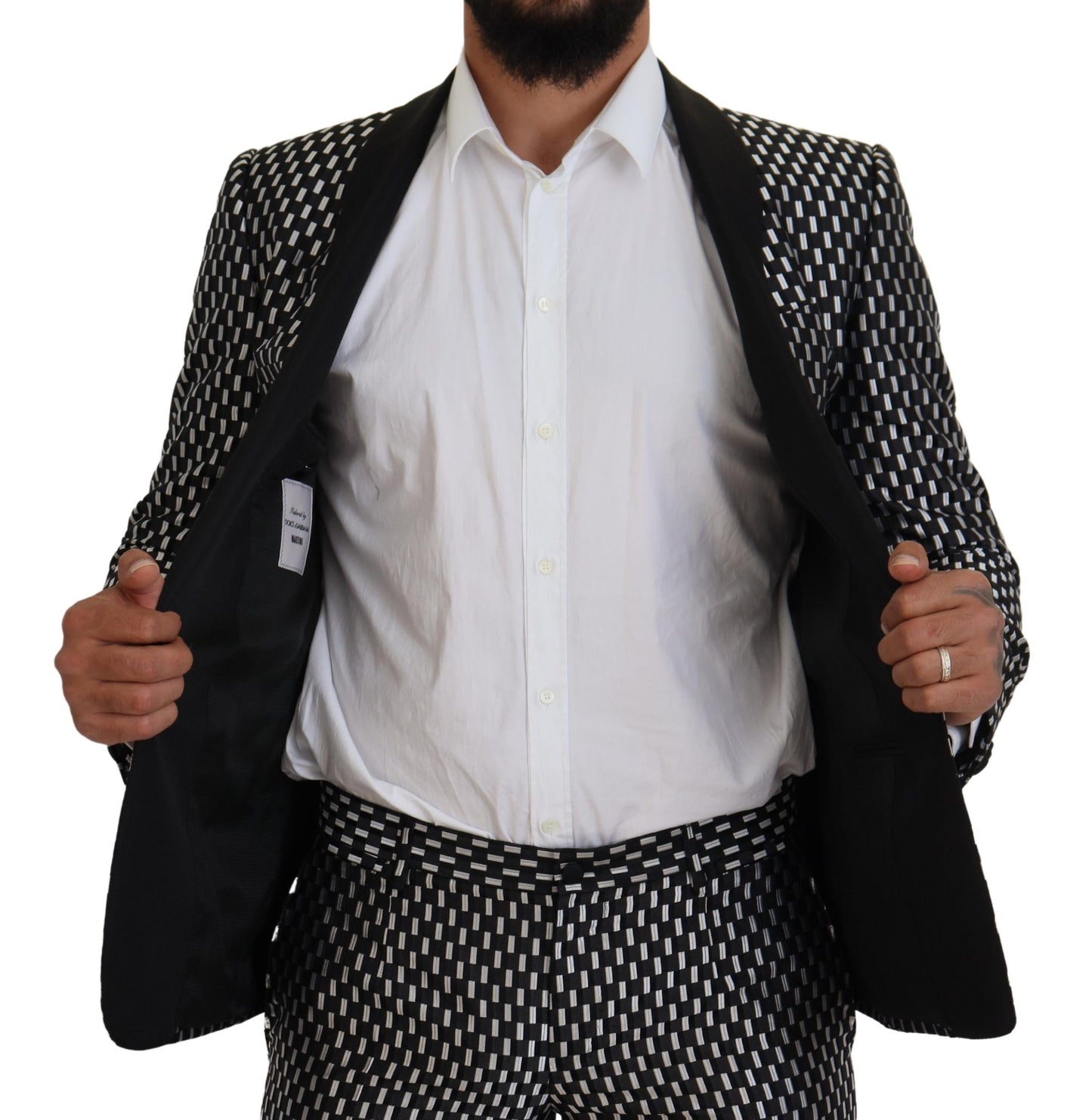 Dolce & Gabbana Black White Silk MARTINI Slim Fit Suit