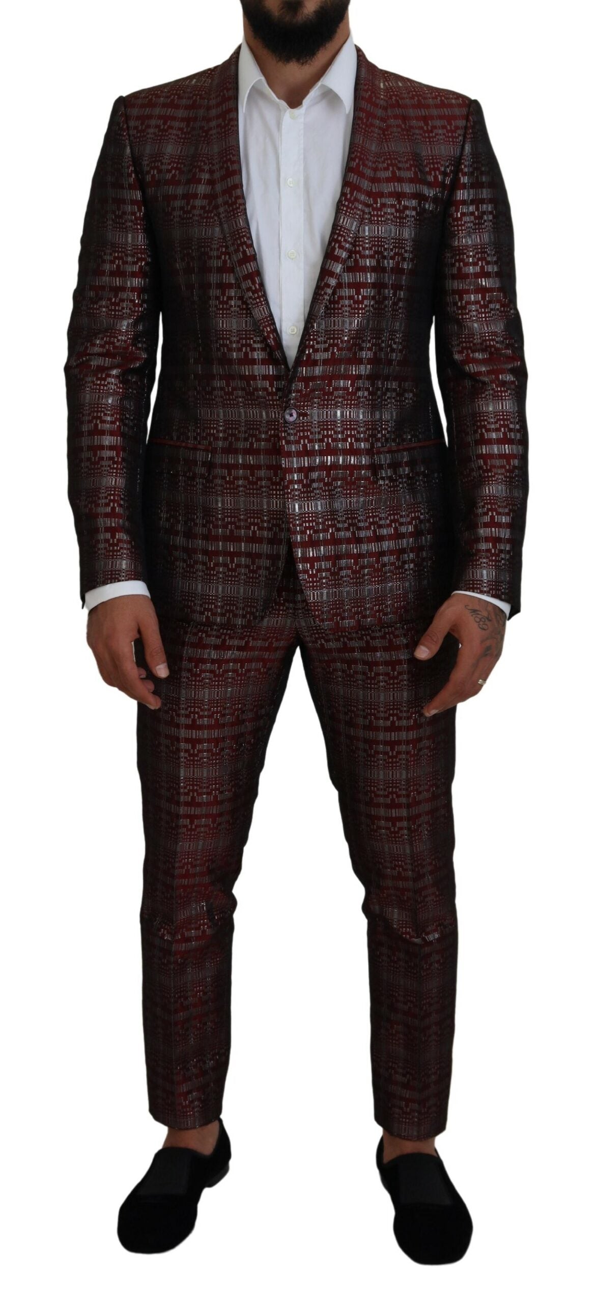 Dolce & Gabbana Bordeaux Silver GOLD Slim Fit 2 Piece Suit