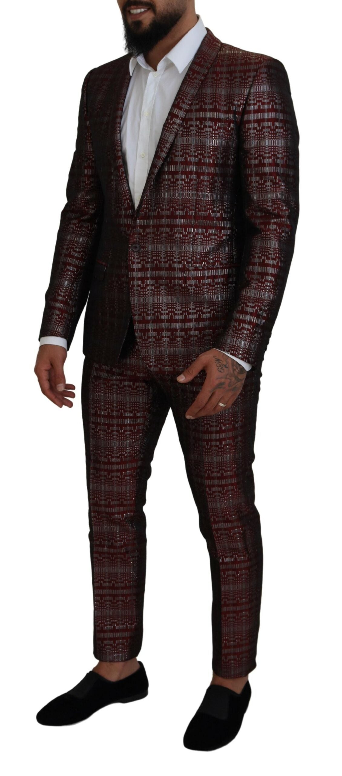 Dolce & Gabbana Bordeaux Silver GOLD Slim Fit 2 Piece Suit