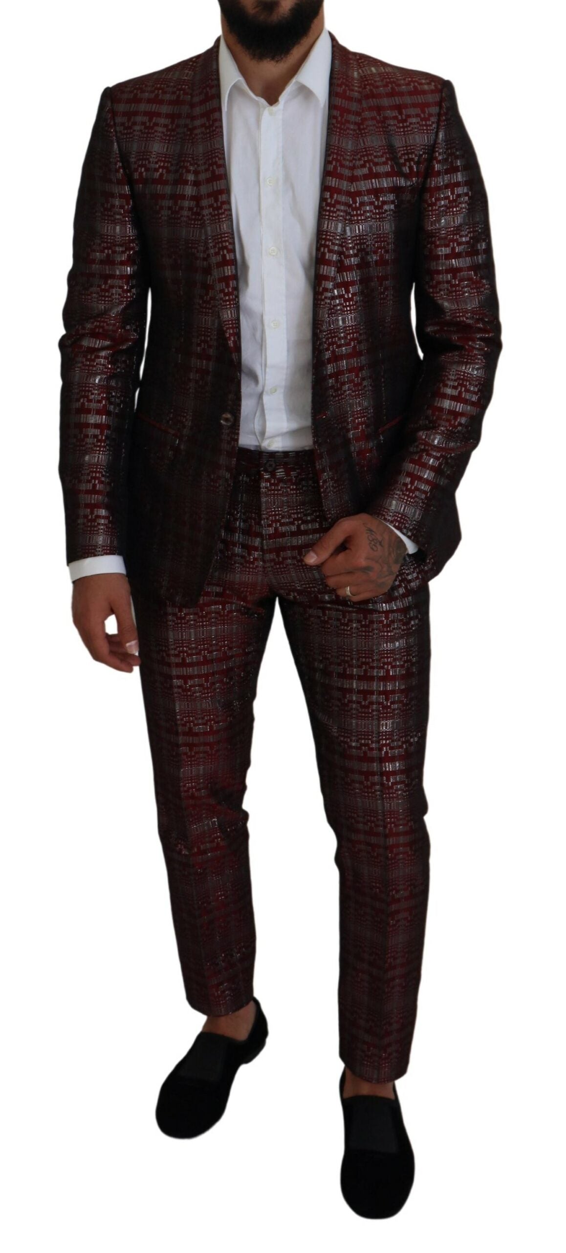 Dolce & Gabbana Bordeaux Silver GOLD Slim Fit 2 Piece Suit