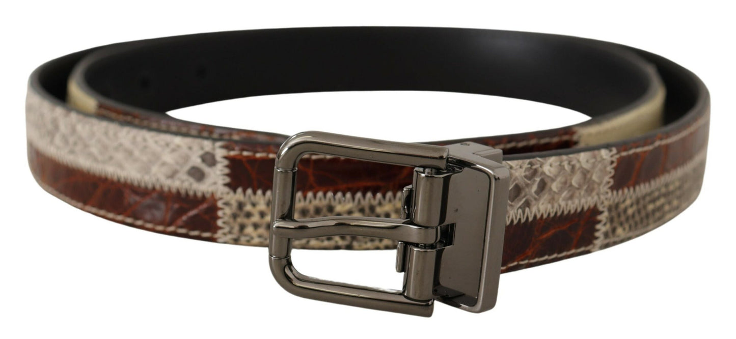 Dolce & Gabbana Multicolor Exotic Leather Patchwork Metal Belt