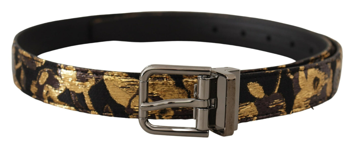 Dolce & Gabbana Multicolor Jacquard Leather Logo Metal Buckle Belt