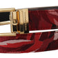 Dolce & Gabbana Red Jacquard Rose Leather Gold Metal Buckle Belt