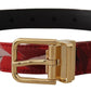 Dolce & Gabbana Red Jacquard Rose Leather Gold Metal Buckle Belt