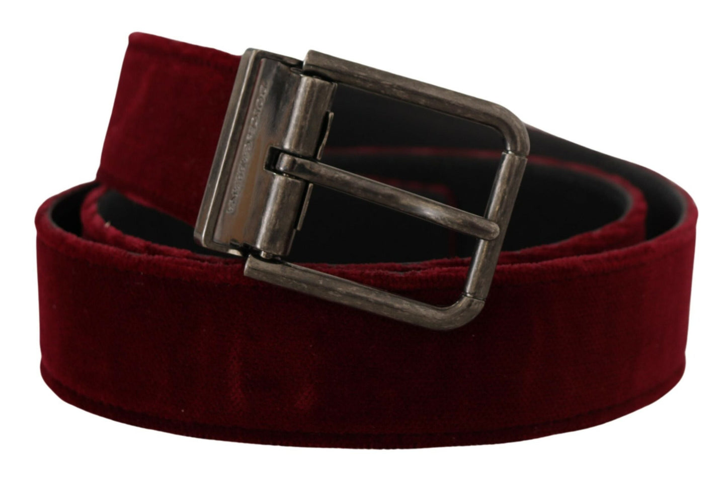 Dolce & Gabbana Maroon Velvet Leather Wide Vintage Metal Buckle Belt