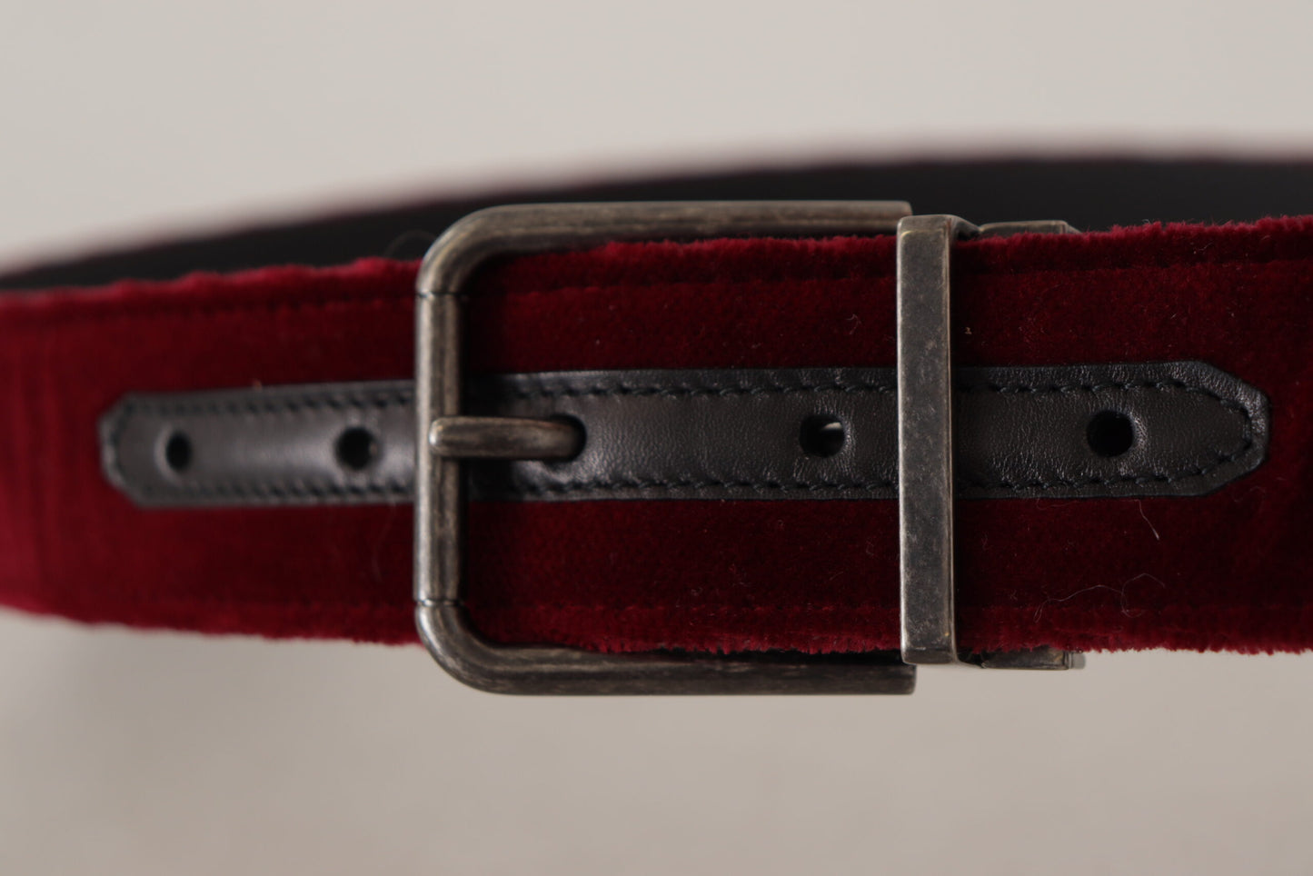 Dolce & Gabbana Maroon Velvet Leather Wide Vintage Metal Buckle Belt