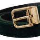 Dolce & Gabbana Green Velvet Leather Gold Metal Logo Belt