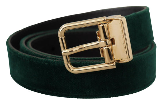 Dolce & Gabbana Green Velvet Leather Gold Metal Logo Belt